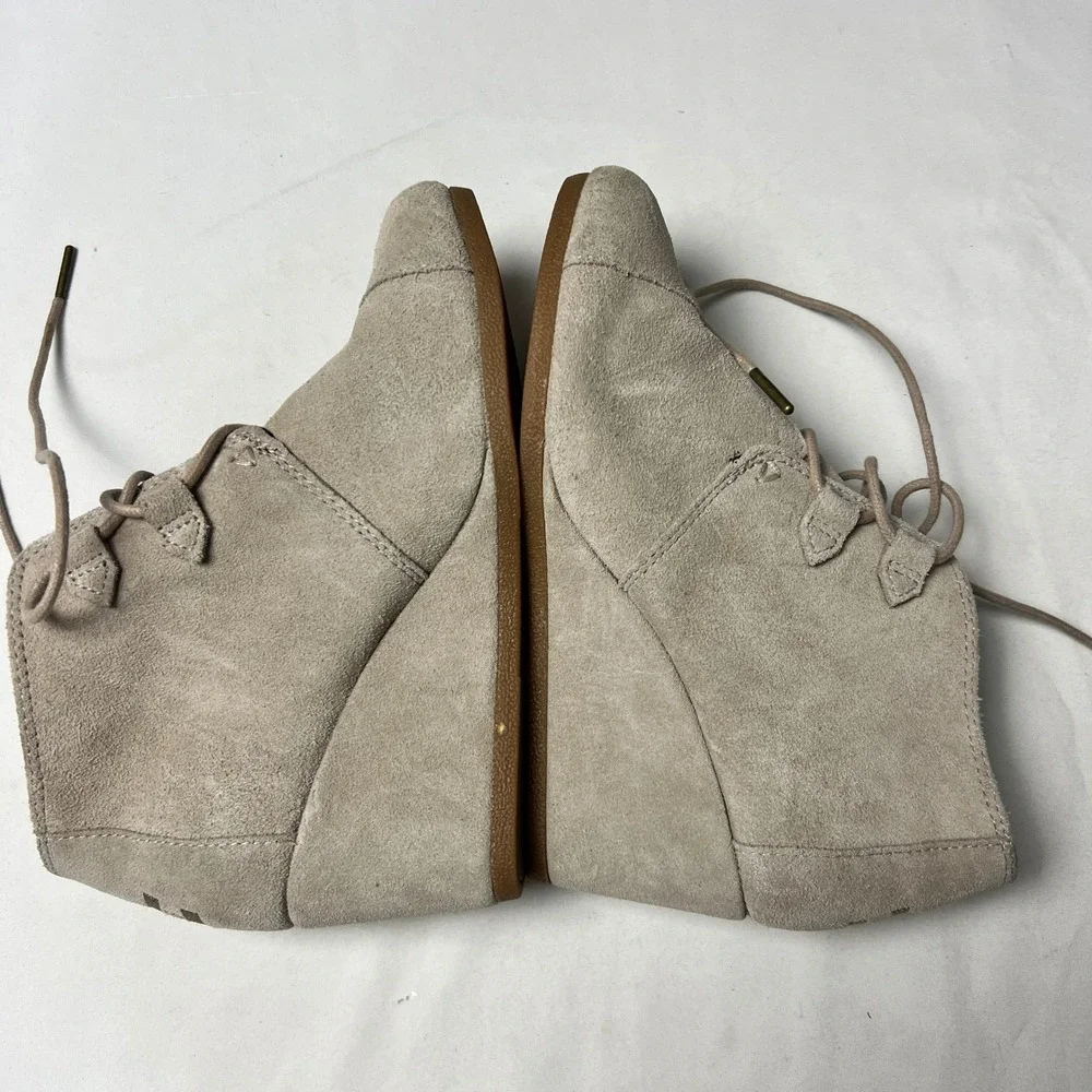 TOMS Suede Desert Wedge Booties Lace‎ Up Casual Ankle Boots 3
